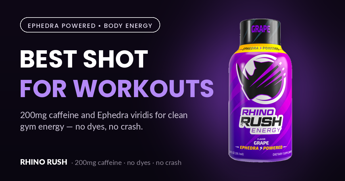 Best energy shot for workouts - Rhino Rush Ephedra Powered Grape, 200mg caffeine