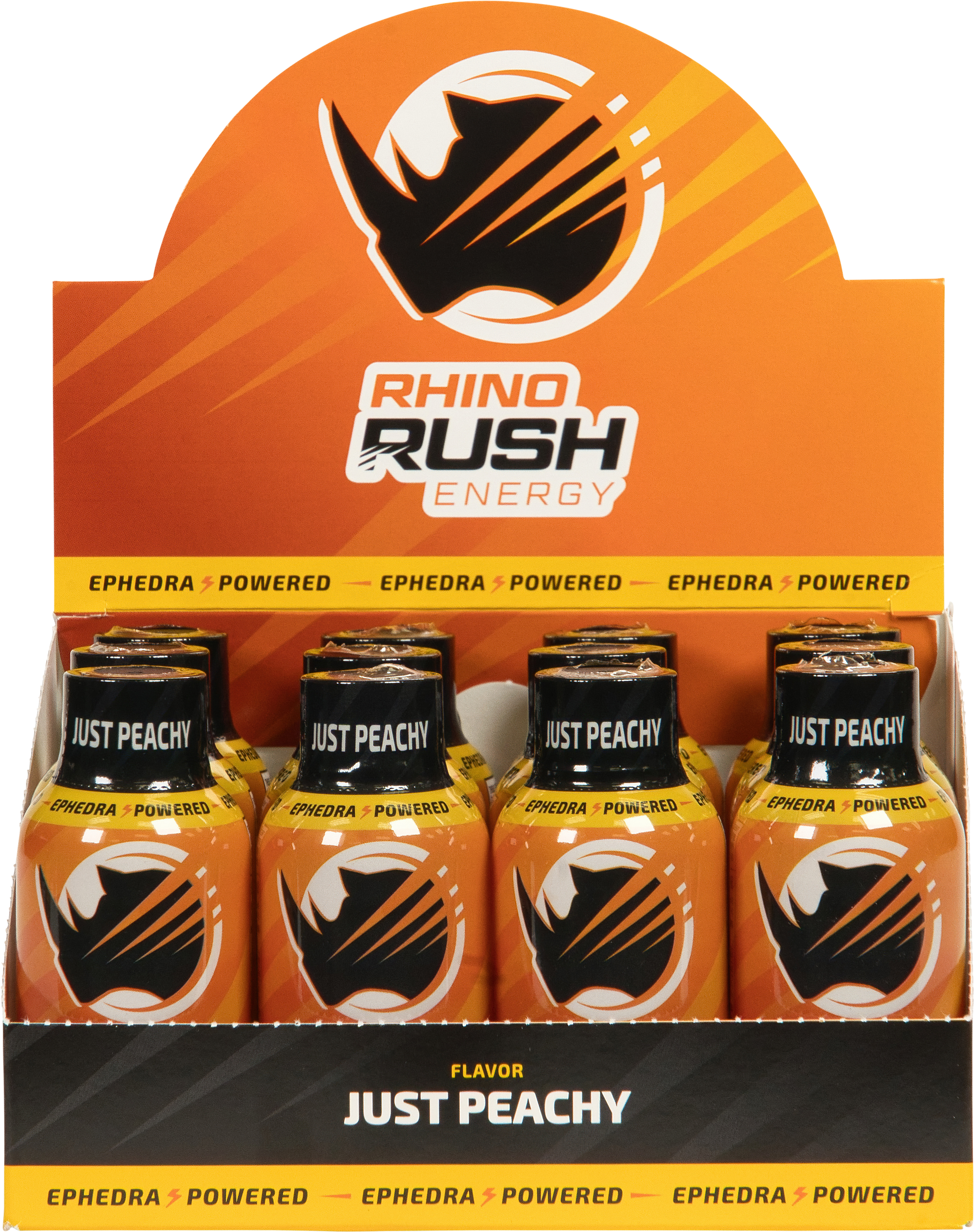 Rhino Rush Just Peachy Ephedra Energy Shot 12-pack box